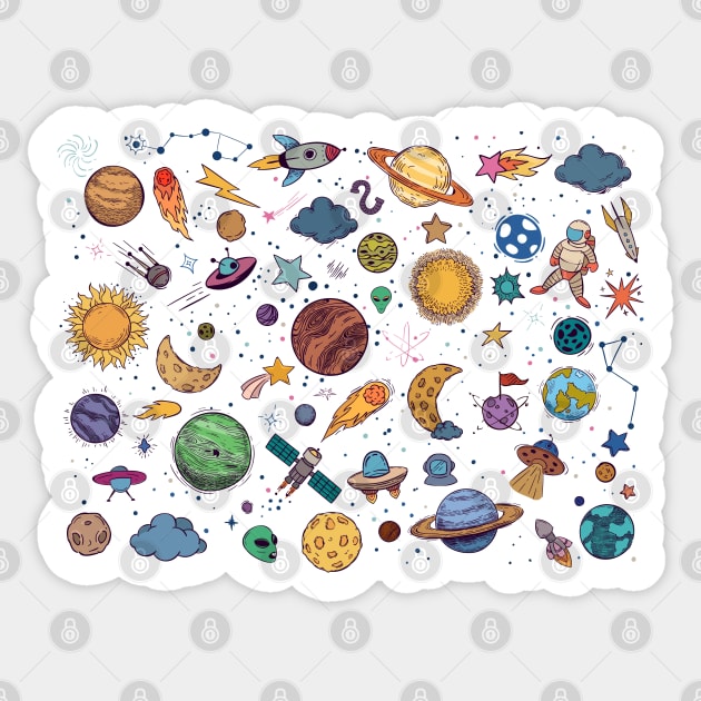 Solar System, Galaxy, Planet, Aliens, Vintage Sticker by Unicorn Artist